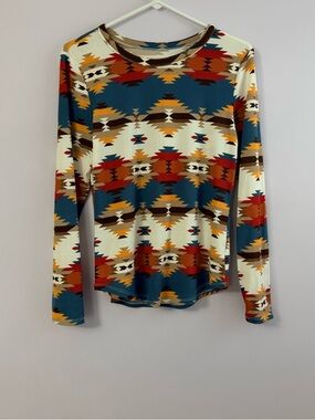 No Boundaries Teal Multi Aztec-Pattern Long Sleeve Top